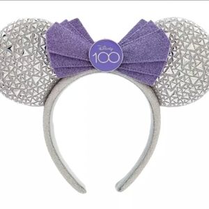 Disney Diamond Minnie Mouse Ears. Purple Bow 100 Year Anniversary